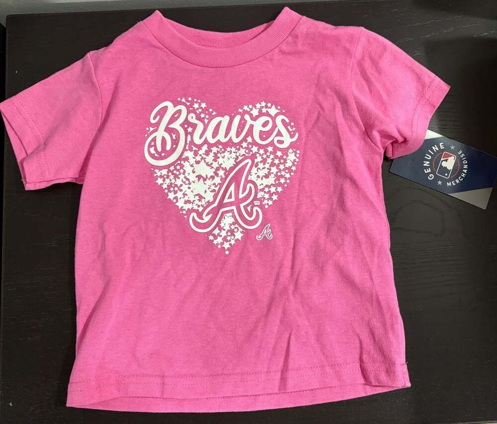 Genuine Merchandise by Gen2 Atlanta Braves T-Shirt Size 3T Pink Heart Stars